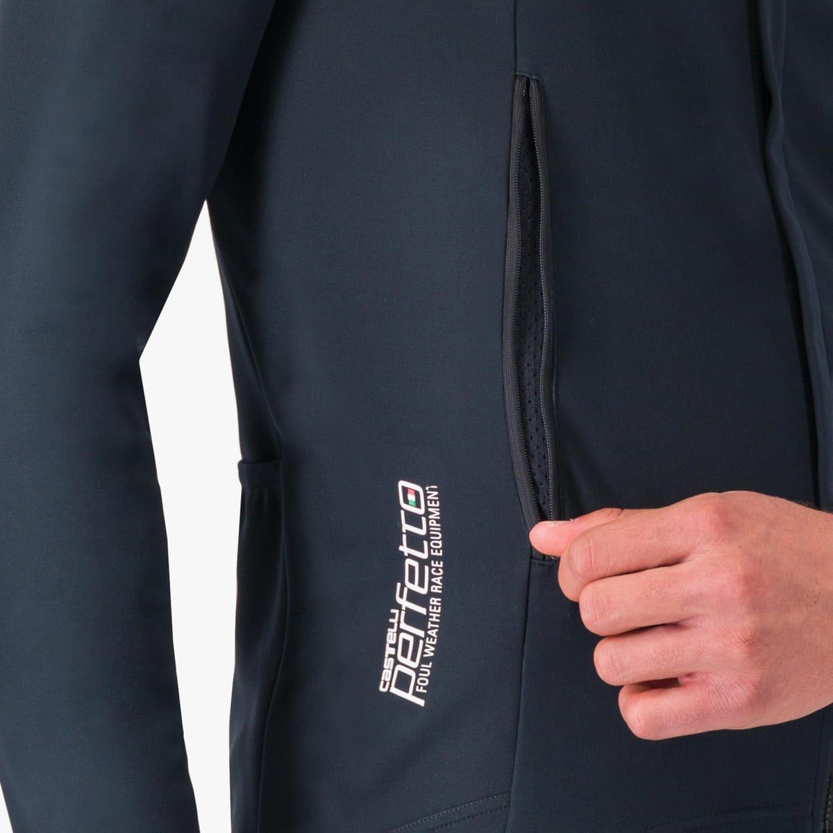 Chaqueta Castelli Perfetto RoS 2 azul muy oscuro: cremallera lateral de ventilación, foto de catálogo