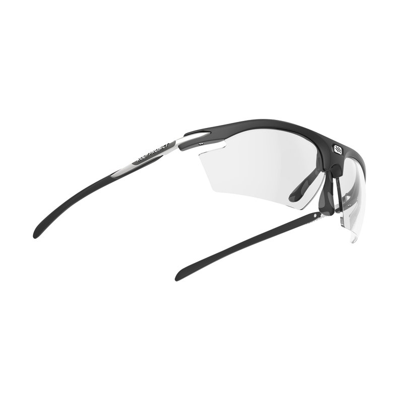 Gafas Rudy Project Rydon fotocromáticas vistas de lado, con la patilla negra y la lente sin montura por abajo